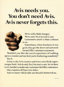 Avis ha bisogno di te. Tu non hai bisogno di Avis. Avis non se lo dimentica mai. Pubblicità DDB